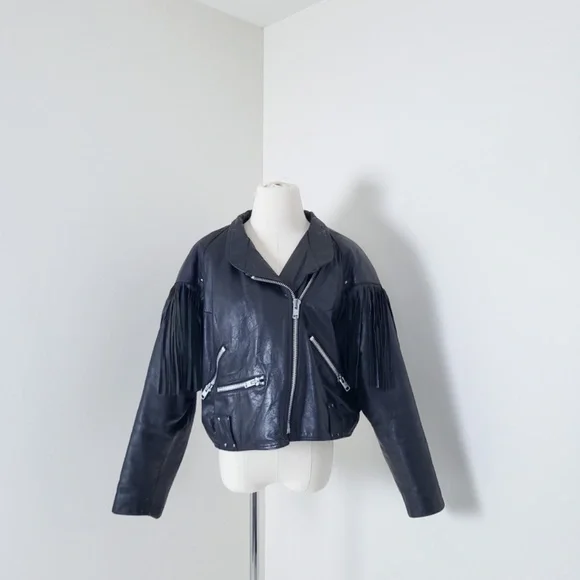 Vintage genuine leather motorcycle jacket iconic authentic 80s 90s fringe - Picture 9 of 16